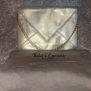Foley + Corinna Leather Large Envelope Clutch Flap Shoulder Bag (Gold)
